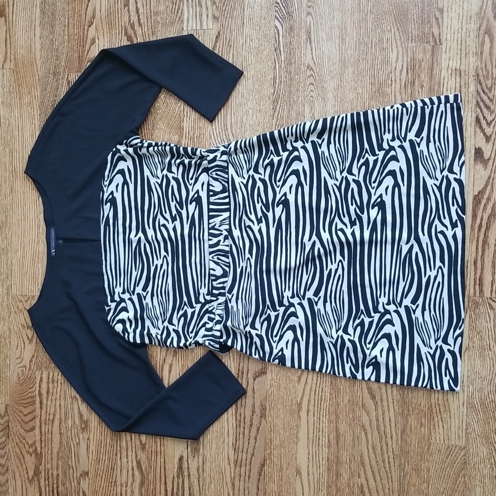 (2) A/X Armani Exchange Belted Zebra Stripe Fitted Dress Business Indie Classic